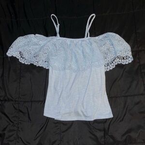 No Boundaries Light Blue Lace Off-Shoulder Top